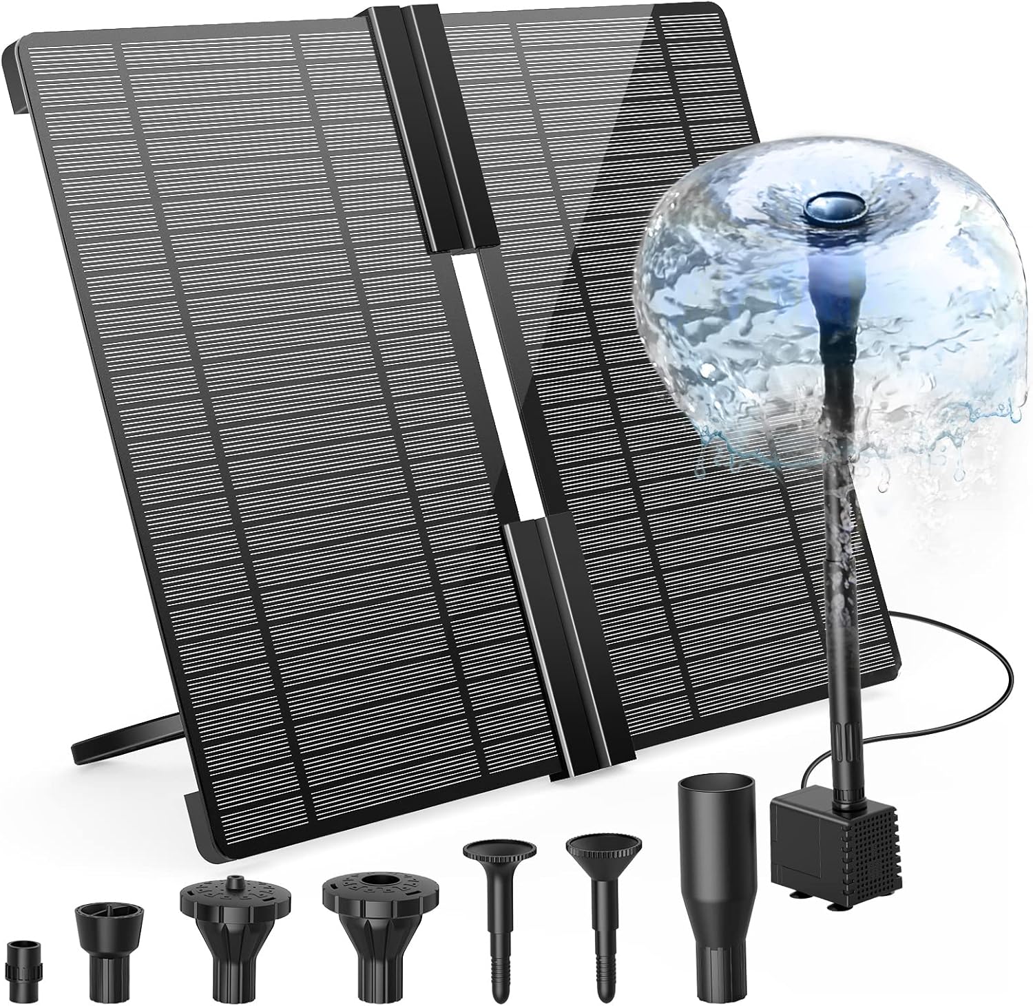 AMZtime Fuente solar para exteriores, bomba solar plegable de 20 W con soporte ajustable, fuente solar para exteriores con 6 estilos de fuente, bomba solar para jardín, estanque, característica de agu