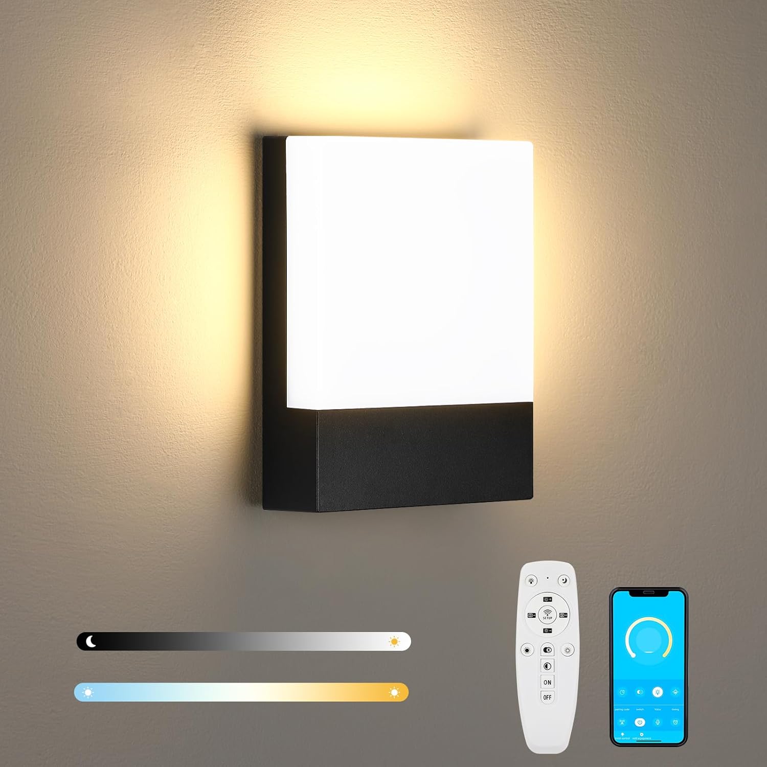 Lightsjoy Lámpara exterior con detector de movimiento IP65 Aplique LED Aplique exterior negro Aplique exterior para jardín, terraza, balcón, patio, puerta, aplique de metal - blanco cálido