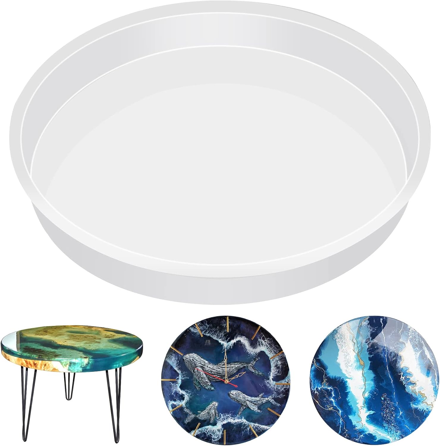 TIHOOK Molde redondo de silicona para resina epoxi de 355 mm, ideal para mesas de centro, decoración artística del hogar y mucho más.