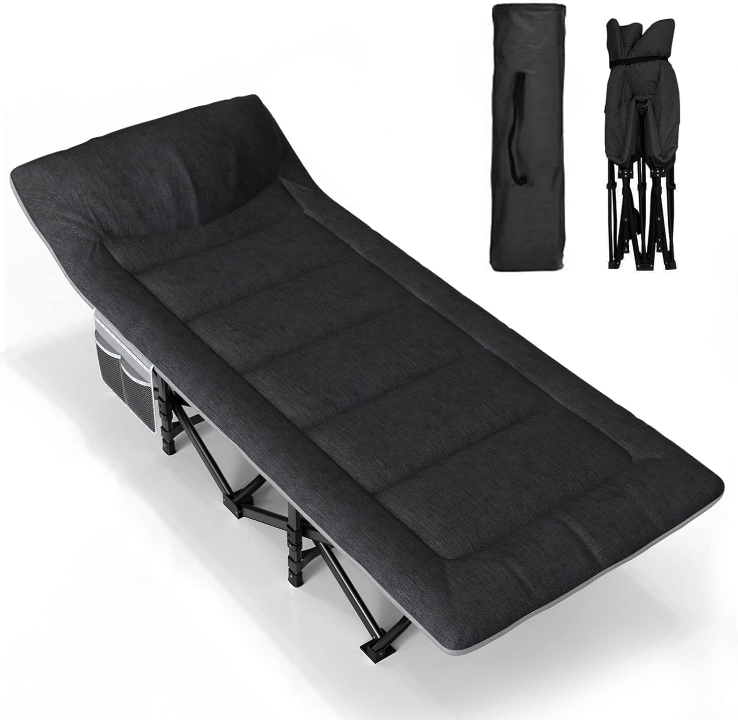 Cama de camping ATORPOK SHOP, plegable, robusta, para adultos, capacidad de carga hasta 200 kg, para exteriores, camping, viajes, hogar, etc. (negra)