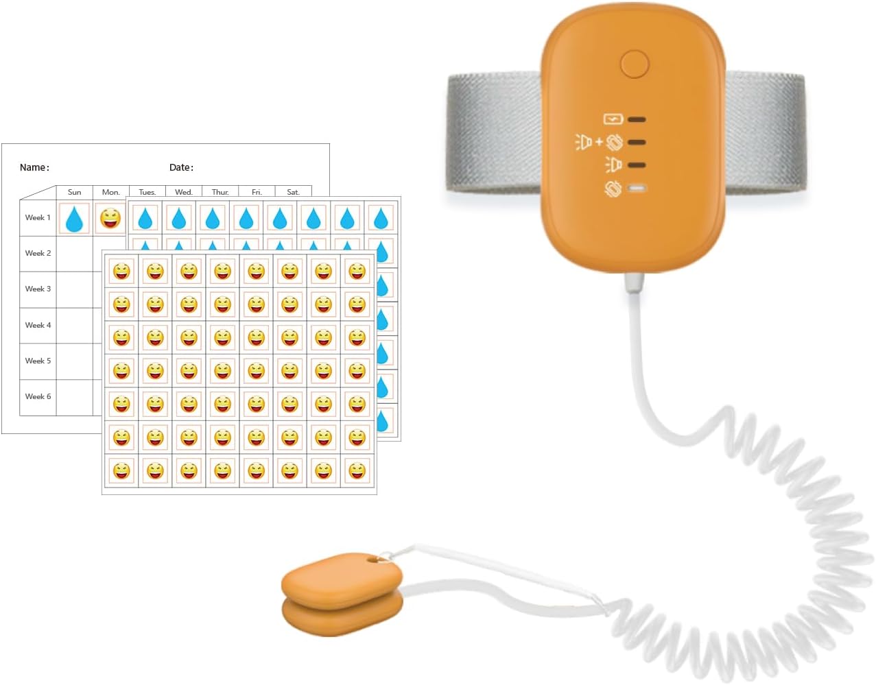TENQIU - Alarma inalámbrica para niños y niñas, recargable por USB, alarma de orina inalámbrica, alarma de orina con sonidos y vibración, sensor de humedecimiento de la cama para niños