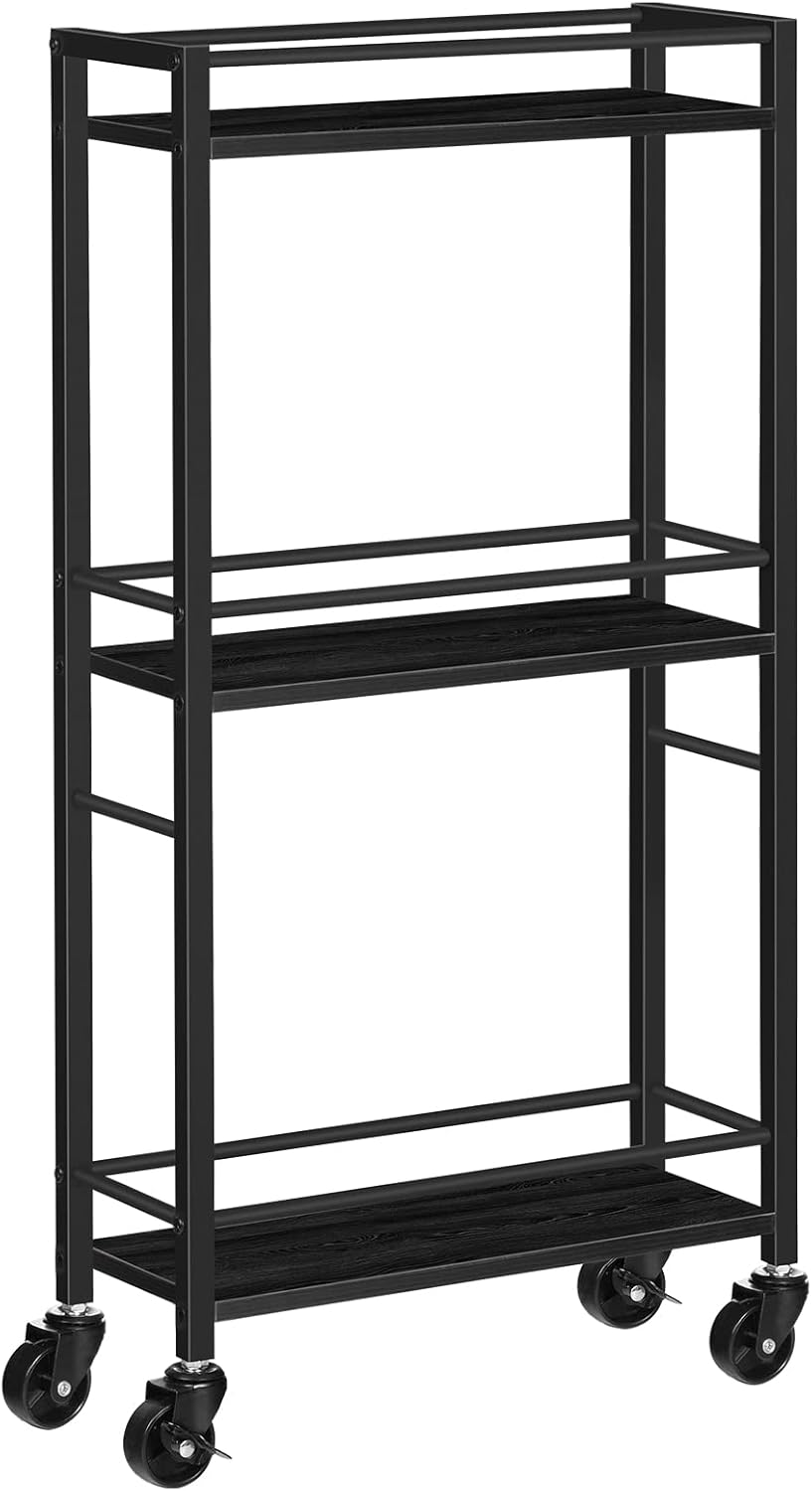 MAHANCRIS Carro Estrecho con 3 Estantes, Carro de Cocina Estrecho con Ruedas, Práctico Carrito de Almacenamiento, para Espacios Reducidos en Comedores, Cuartos de Baño, ARCHB1501