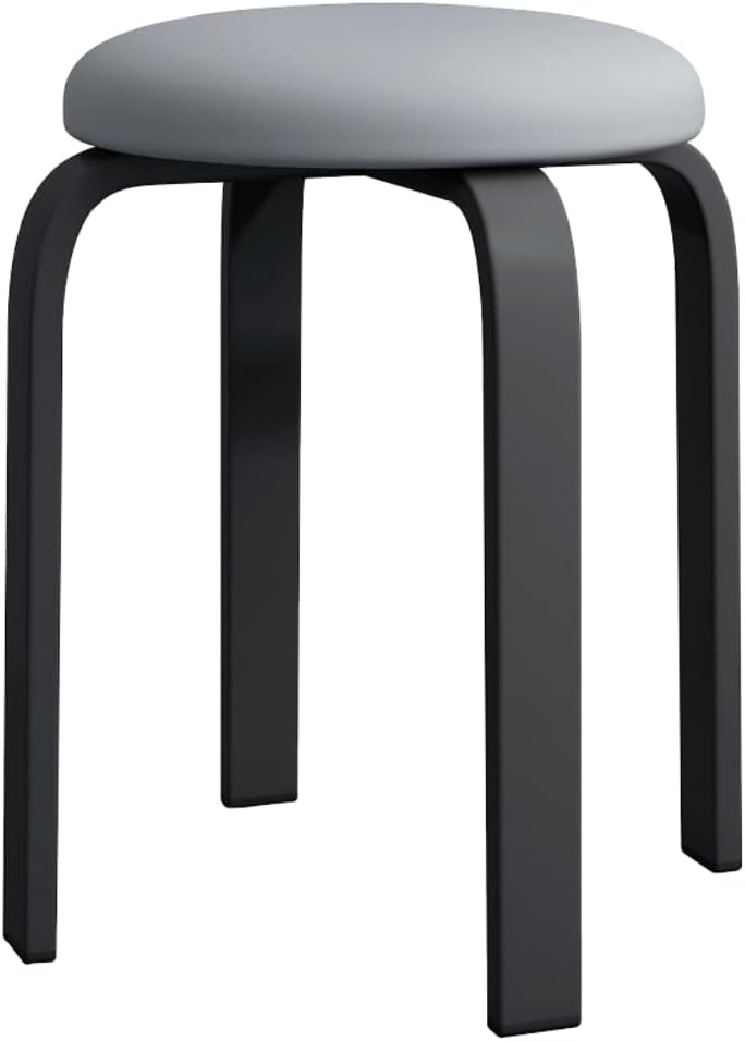 Balama Taburete apilable negro y gris acolchado 45 x 31 x 31 cm de metal con deslizador de suelo ajustable y funda de tela resistente al agua y transpirable