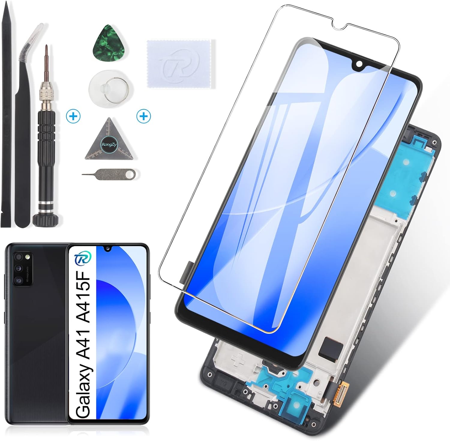 RongZy para Samsung Galaxy A41 A415F LCD+Pantalla Táctil Digitalizador Asamblea Reemplazo +Reparación Herramientas(con Marco)