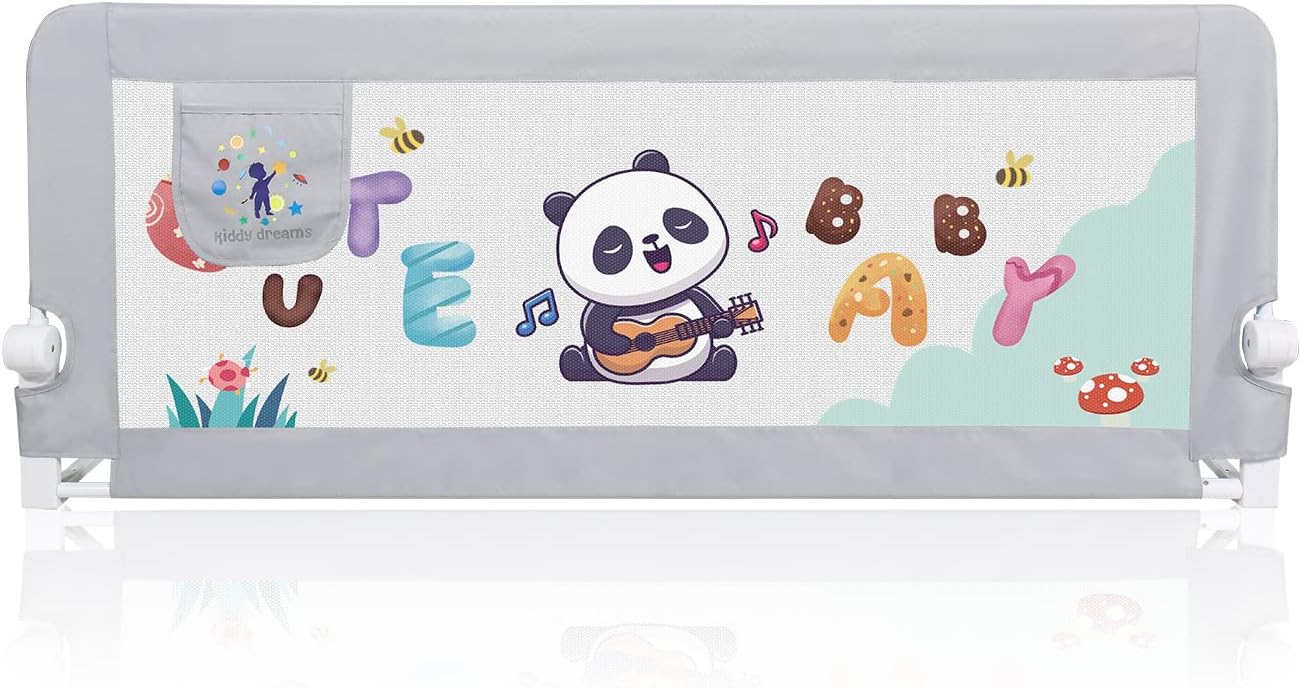 CCLIFE Barandilla de La Cama Plegable con Impresión Guardia de Seguridad para Niños, Barrera de Cama portátil 150cm