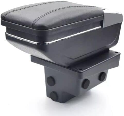 Reposabrazos central para coche, organizador de consola central, consola, reposabrazos, compartimento de almacenamiento de cuero negro, cubierta deslizante giratoria 3D, portavasos, cenicero compatibl