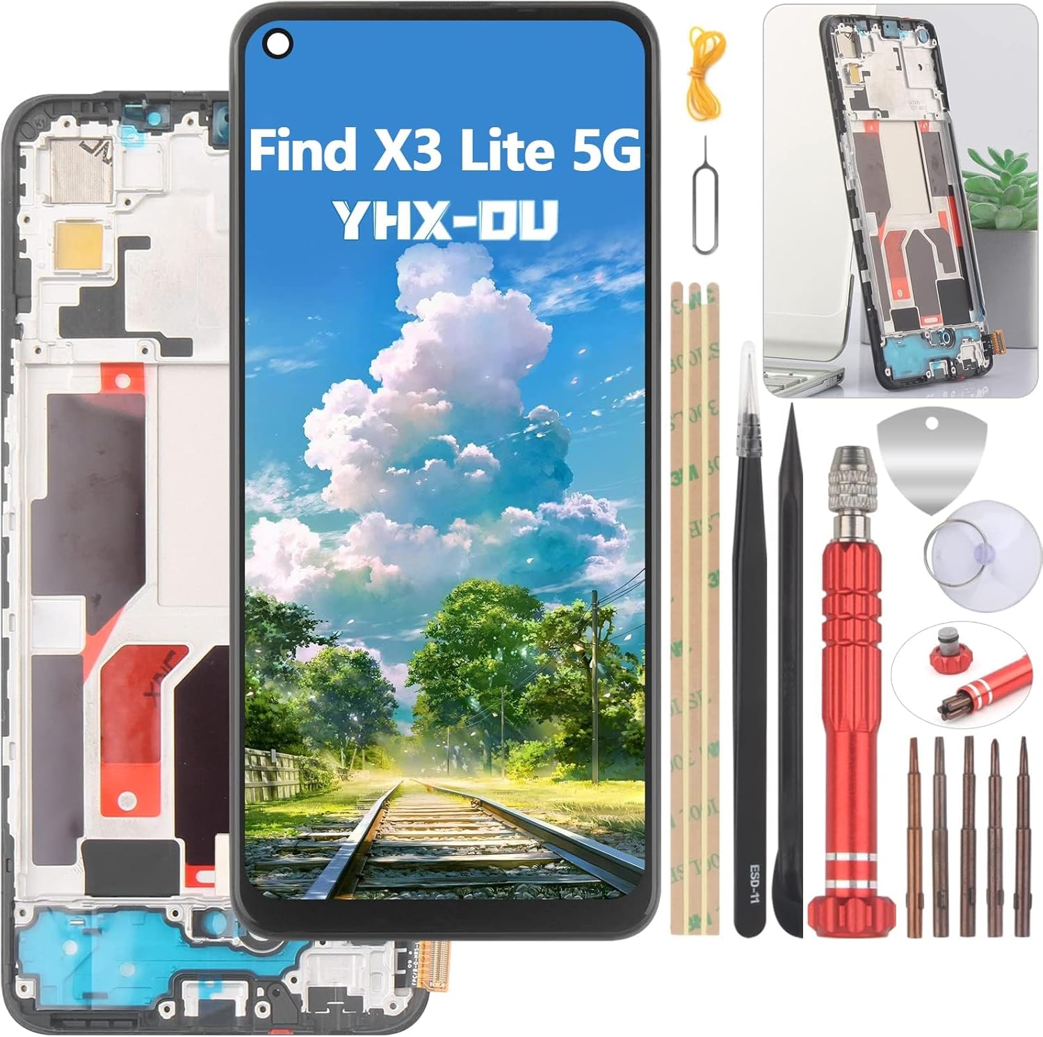 YHX-OU 6.43 Negro con Marco Pantalla LCD para OPPO Find X3 Lite CPH2145 LCD Display Asamblea Pantalla Táctil Completa Reemplazo de Pantalla+ Herramienta
