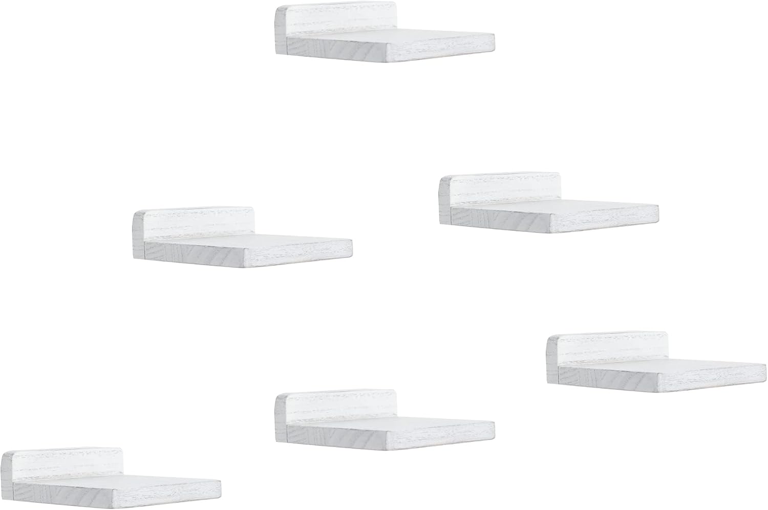 PHOENANCEE Mini estante de pared para objetos pequeños, 12,7 x 10 x 4 cm, estantes flotantes de madera, decoración para dormitorio (blanco desgastado, paquete de 6)