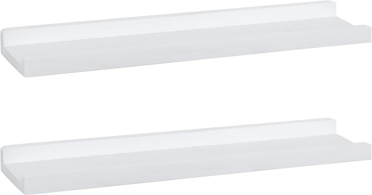 Estantería flotante decorativa PHOENANCEE de 60 cm en madera maciza, ideal para fotos, sala de estar, cocina o dormitorio. Juego de 2 unidades. Acabado blanco envejecido.