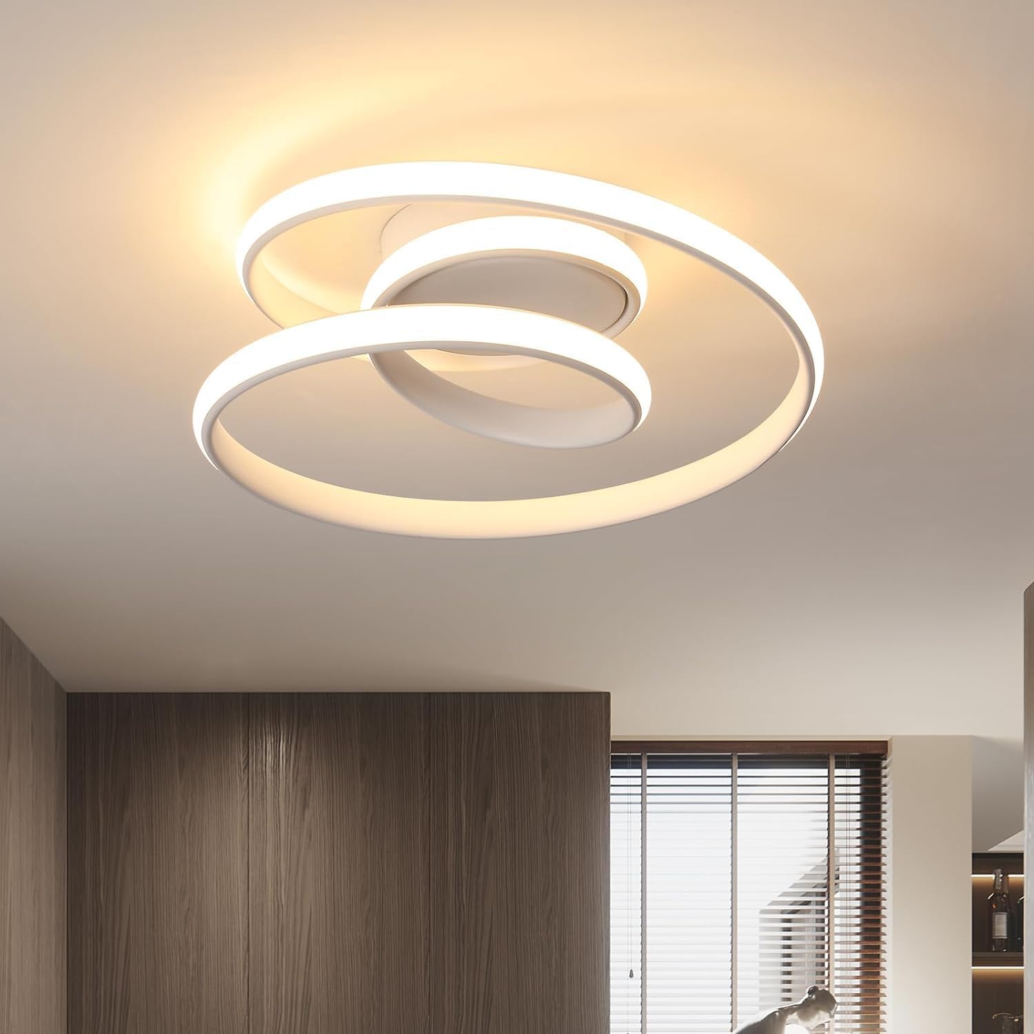 Lámpara de techo LED moderna y atractiva, 36 W, 4000 lm, diseño en espiral, luz cálida de 3000 K, ideal para sala de estar, dormitorio, cocina, pasillo, color blanco.