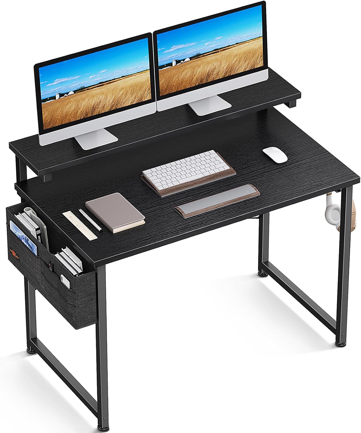 ODK Escritorio de Computadora, Escritorio de Ordenador con Ajustables Soporte para Monitor, Escritorio de Oficina, Estación de Trabajo de Estudio con 3 Alturas (100x50x84cm, Negro)