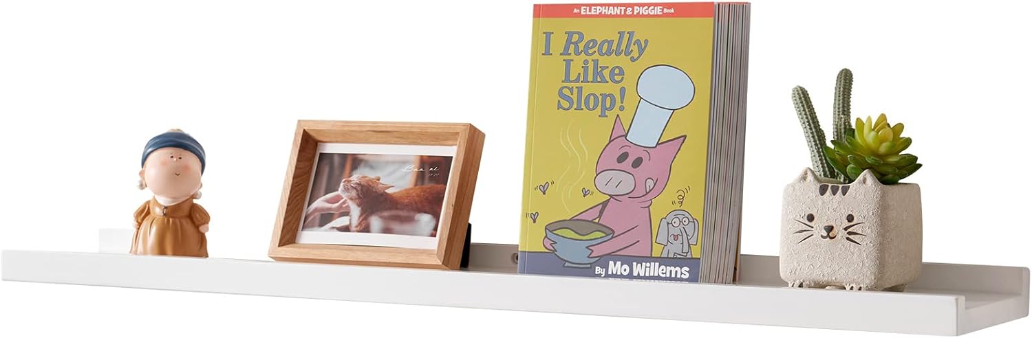 Estantería flotante de pared TREOAKWIS, estantería de madera de roble macizo para cuadros, estantería infantil de pared para salón, habitación infantil, dormitorio, oficina (blanco, 90 x 15 cm)