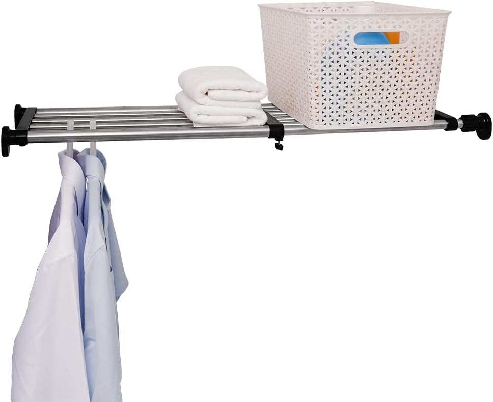 Estante ajustable para armario ARIIKON, extensible sin taladrar, longitud 119-190,5 cm, ancho 25 cm, separador DIY para cocina, baño y dormitorio, color negro