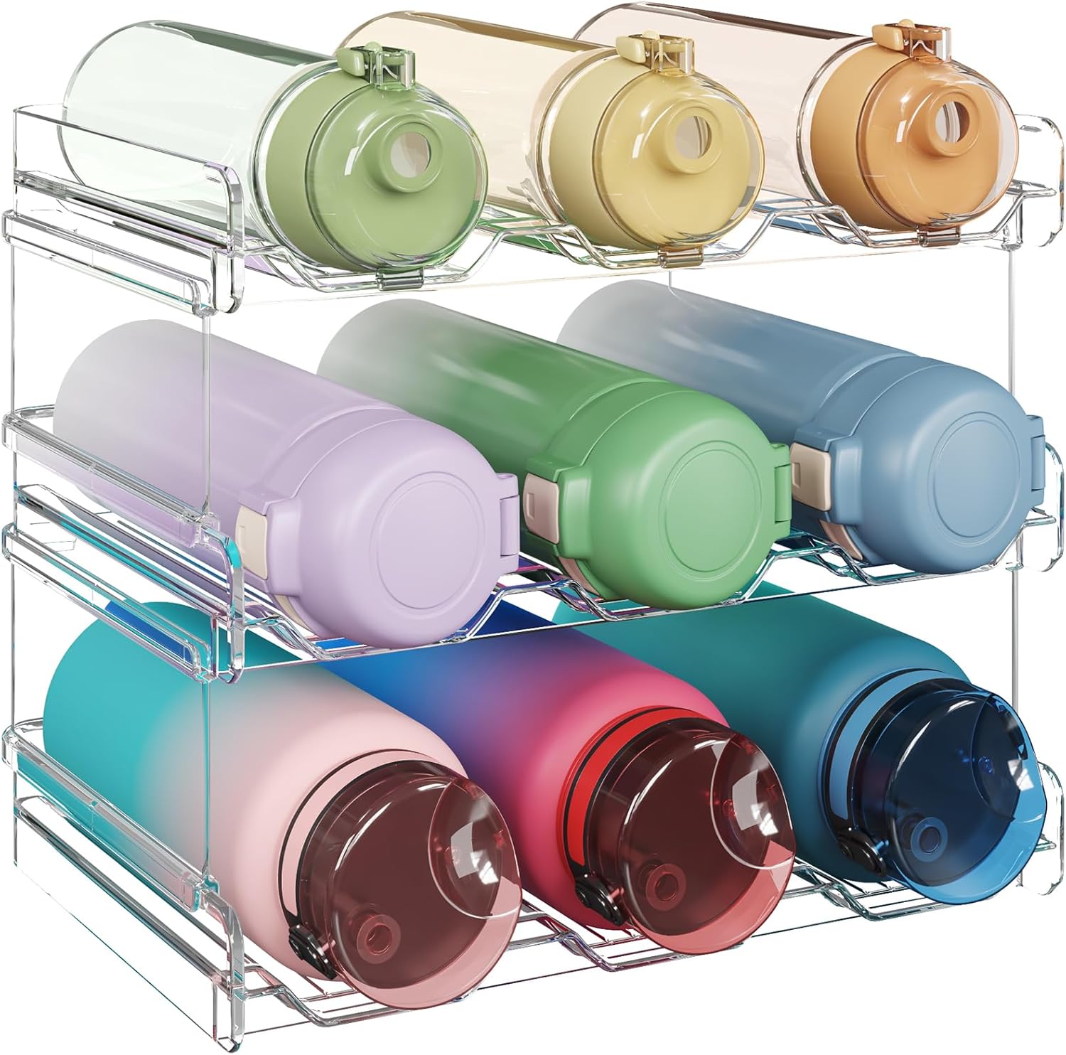 Lifewit Organizador apilable de Botellas, congelador, despensa, portavasos de plástico para Almacenamiento en encimera, Armario (9 Botellas)