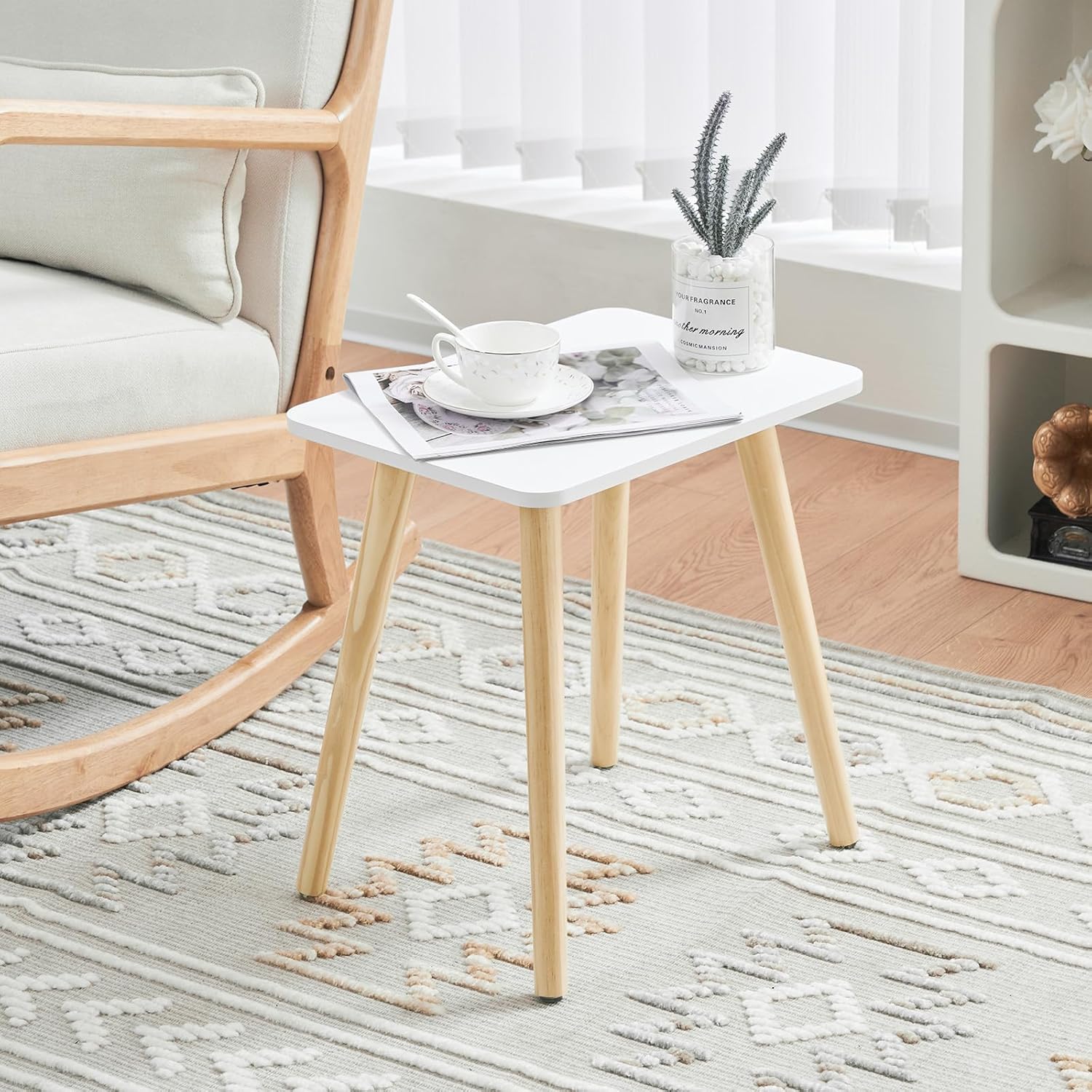 Mesa auxiliar de madera YOUDENOVA, mesa de centro pequeña, mesa de salón, mesita de noche, mesa de té, mesa de sofá para salón, dormitorio, balcón, macetero, 40 x 30 x 43 cm, color natural