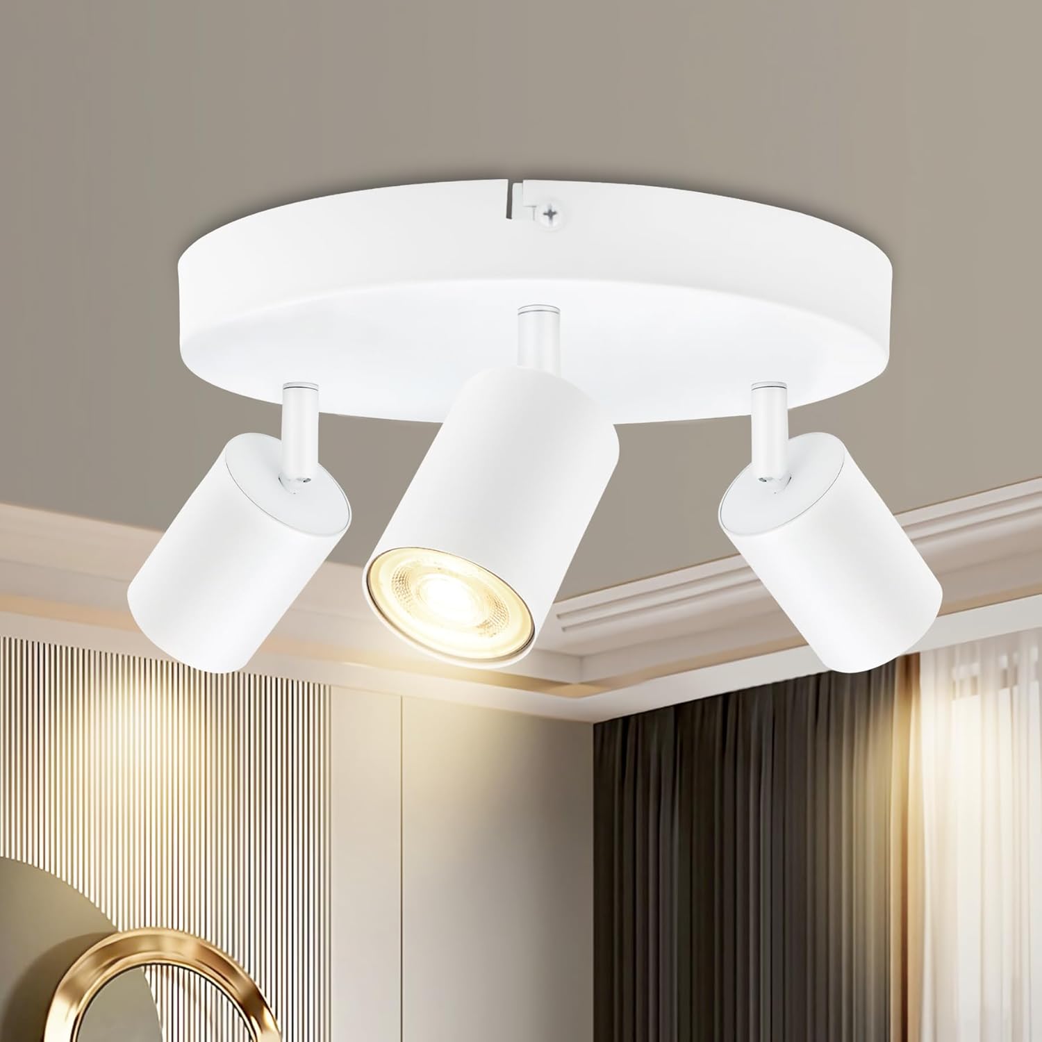Foco de techo LED BOYIR, blanco, 3 luces, moderno, giratorio, focos de 350°, casquillo GU10, para cocina y dormitorio, bombillas no incluidas.