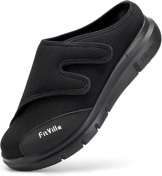 FitVille Zapatillas Diabéticos para Hombre Extra Anchas Pantuflas Antideslizantes para Pies Hinchados Zapatos Especiales para Diabeticos Hombre Aliviar el Dolor de Pies