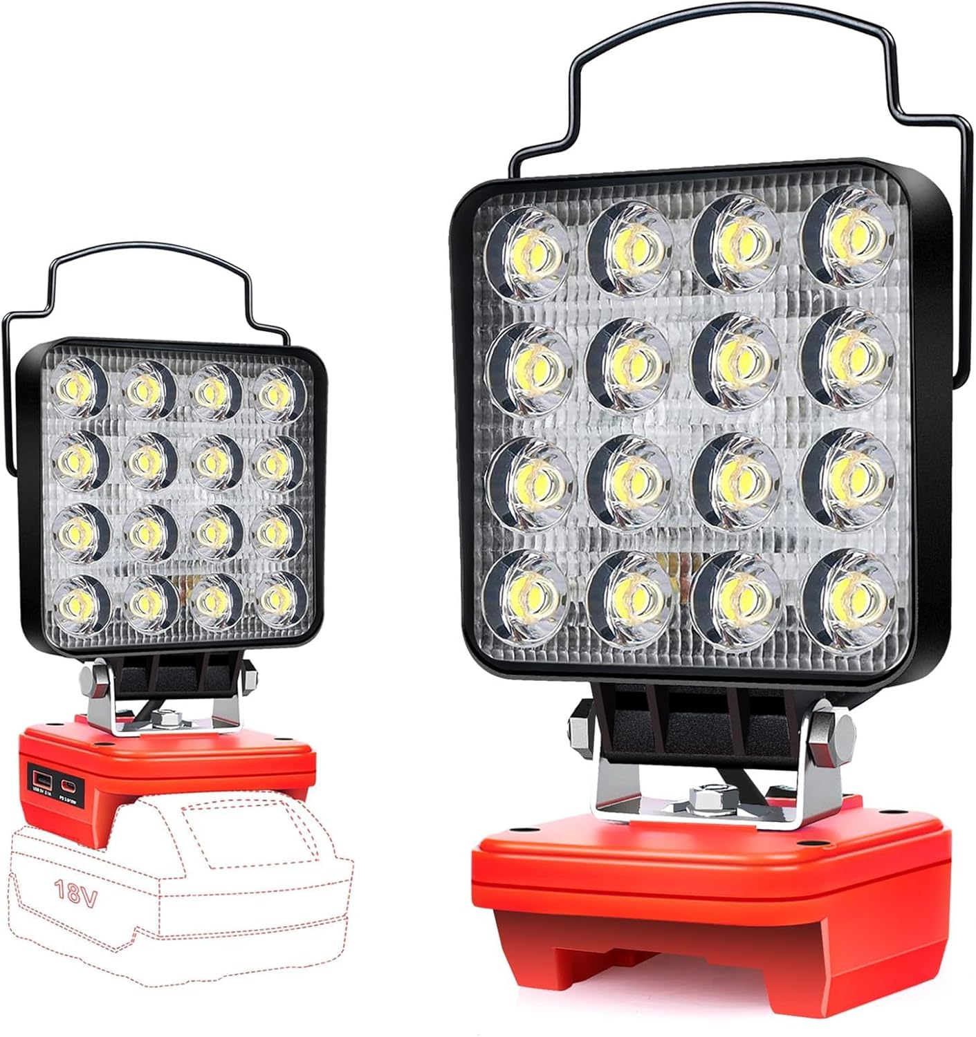 Luz de trabajo LED inalámbrica para Milwaukee M18 de 18 V y 48 W, foco LED brillante, lámpara portátil para obras, linterna frontal recargable con carga USB y tipo C (batería no incluida).