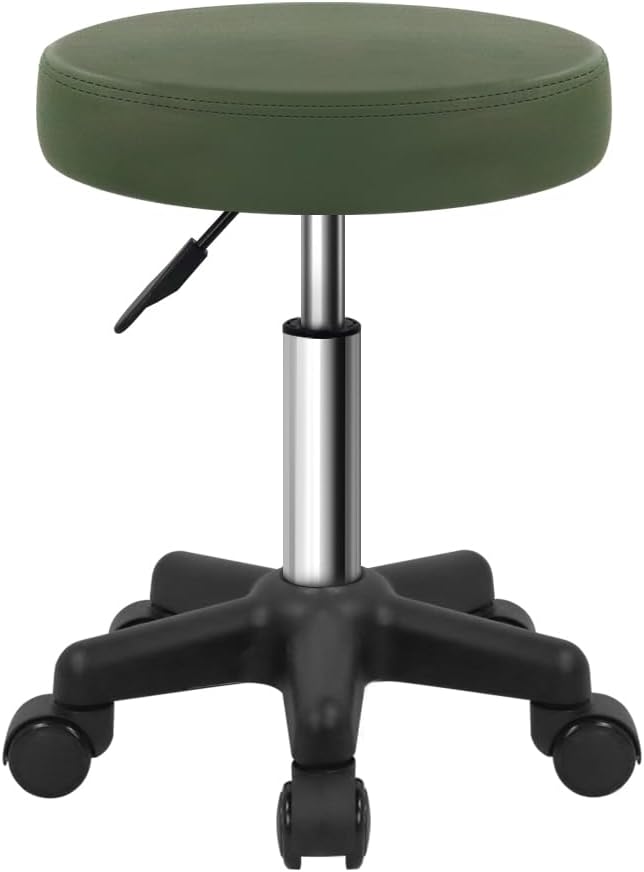 Taburete redondo con ruedas FURWOO, altura ajustable, para spa, salón de masajes, color verde
