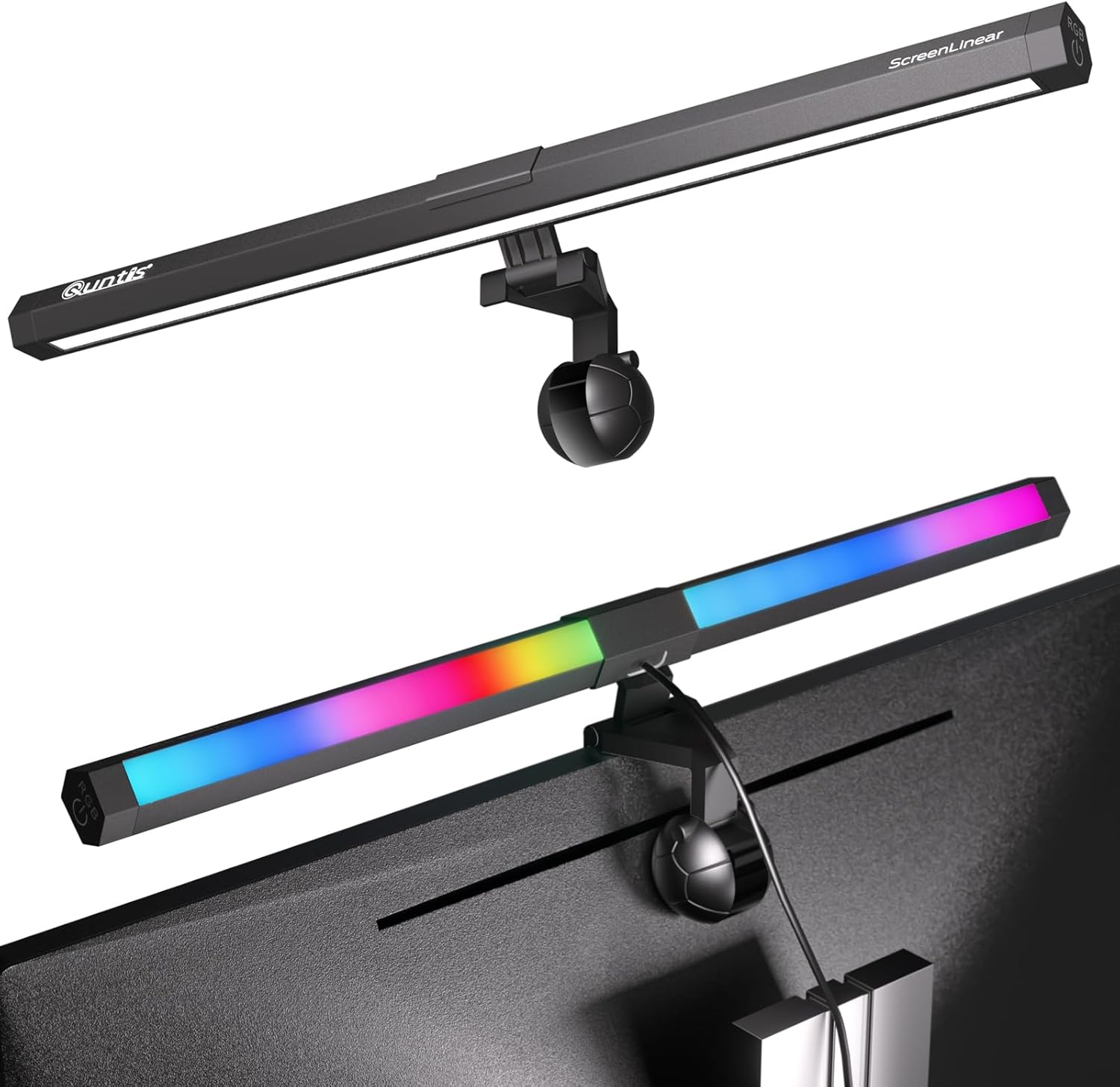 Quntis Lámpara para monitor de computadora con retroiluminación RGB decorativa para juegos, barra de luz para monitor de 40 cm con control táctil, luz anti-azul, lámpara de pantalla USB con brillo de 