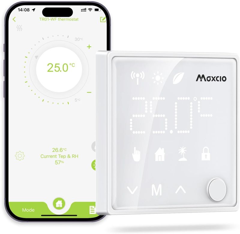 Termostato Calefacción WiFi, Maxcio Termostato Digital Programable para Calderas de Gas/Agua, Control de App y Voz, Compatible con Alexa, Google Home, Patanlla LCD Táctil