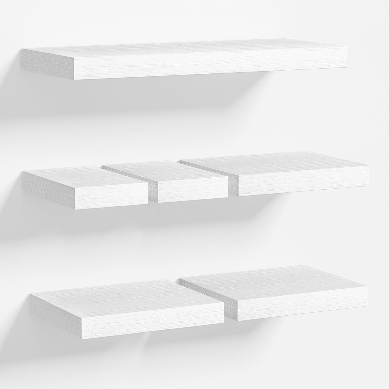 Love-KANKEI Estante de Pared Blanco, Estante de Pared de Madera MDF, Juego de 6 Estantes de Pared Decoración, Estantes Flotantes Pequeños y Grandes, Estante Colgante de Montaje DIY para Salón, Dormito