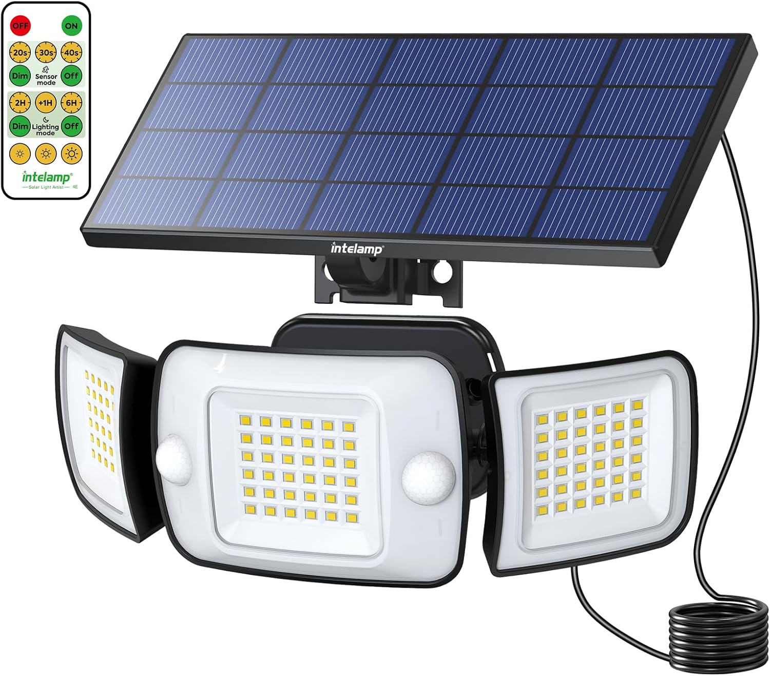 INTELAMP Lámparas solares para exteriores con detector de movimiento, 6000 mAh, con mando a distancia, 1200 lm, gran angular de 270°, IP65, resistente al agua para porches y garajes