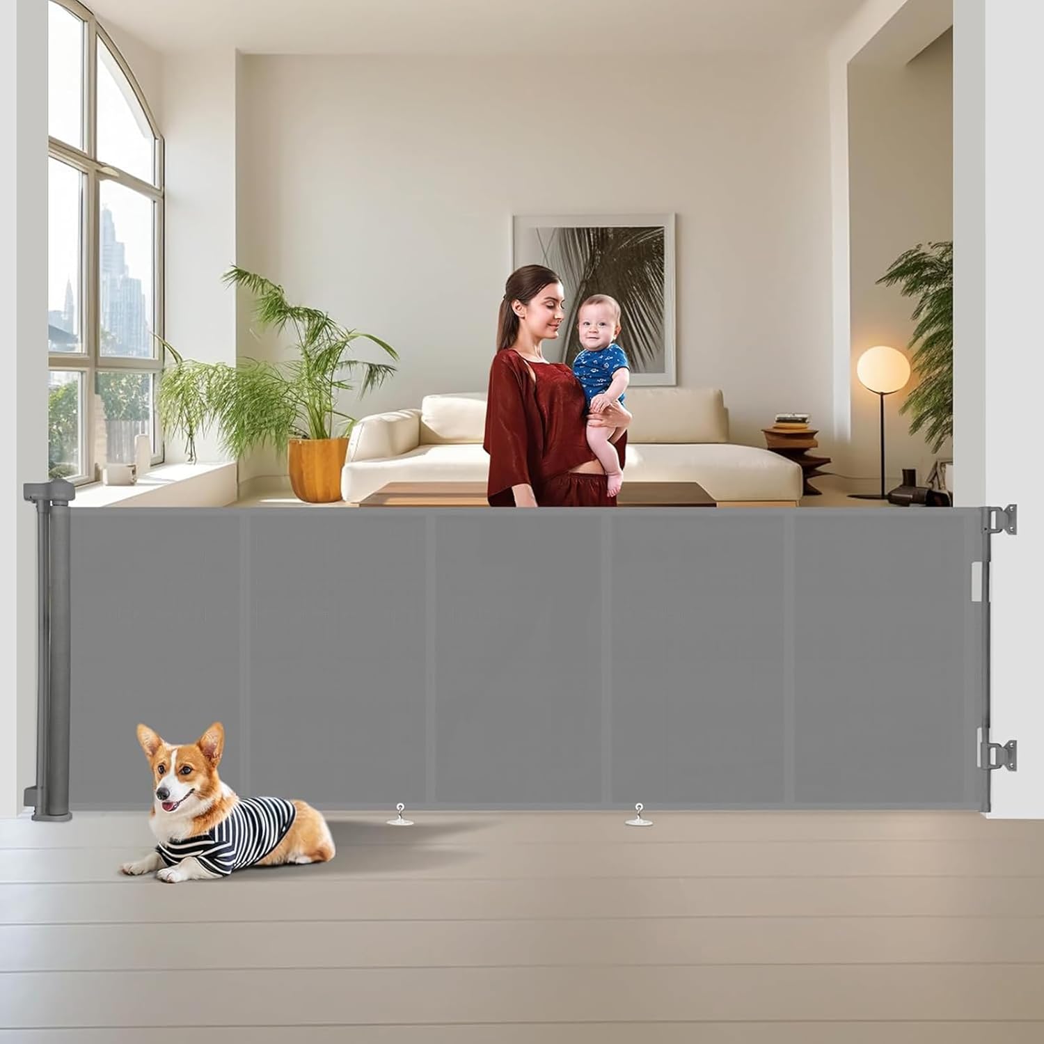 Puerta Seguridad Bebé Extensibles, Barrera Seguridad Nños y Perros, 0-300 cm Retráctil Vallas para Escaleras y Pasillos, Interiores y Exteriores