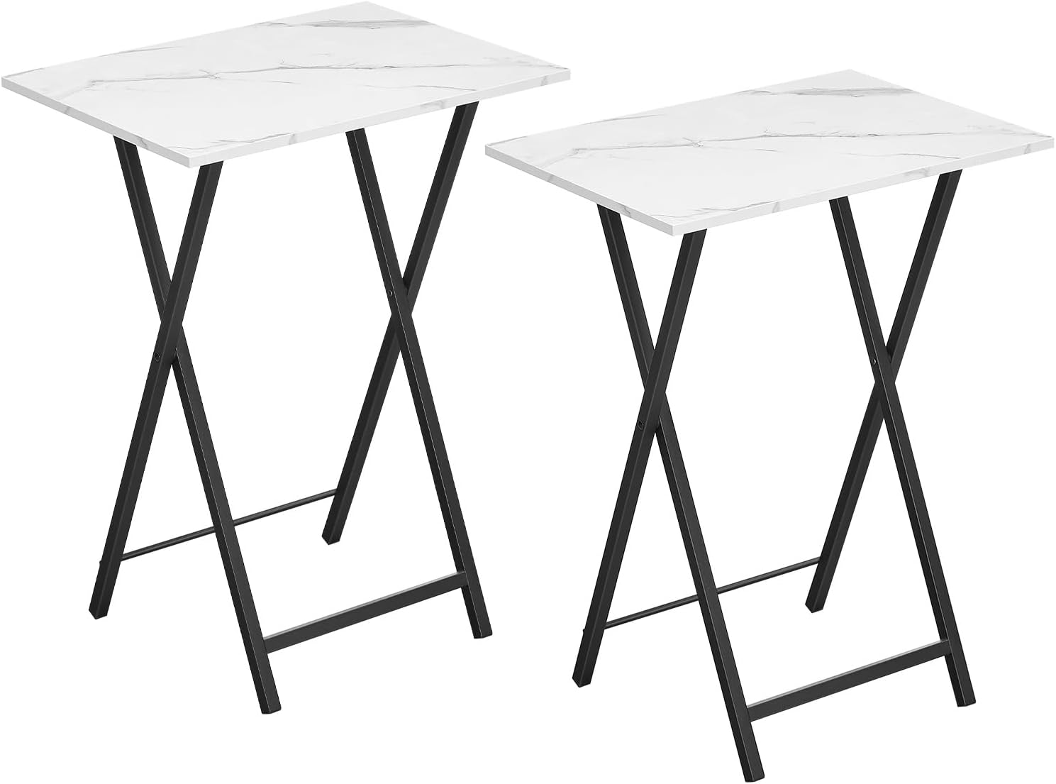 Mesa de centro HOOBRO, mesas auxiliares, juego de 2 mesas plegables, junto al sofá, estilo industrial, para espacios reducidos, estructura estable, fácil montaje, mármol y negro EBW25BZ01