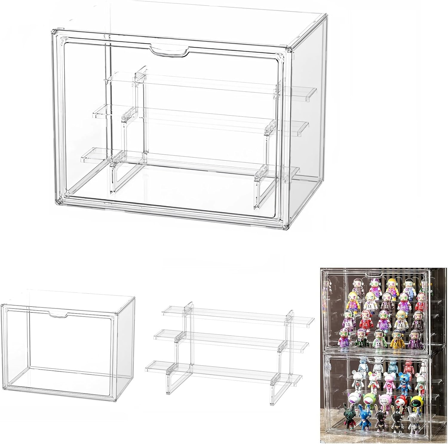 Vitrina acrílica Siyecioa con puerta para exhibición de coleccionables, vitrina de plexiglás, figuras, escalera de 3 peldaños, requiere ensamblaje, a prueba de polvo (36×23×27cm)