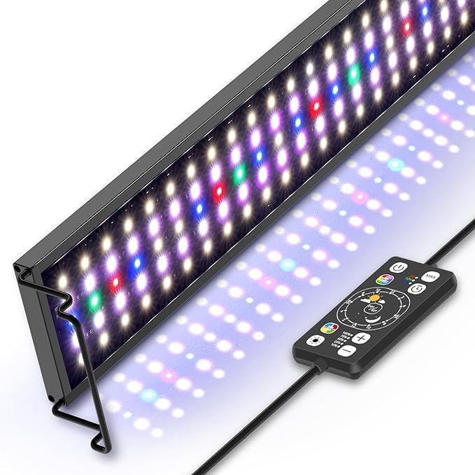 Luz LED para acuario Hygger de 26 W, iluminación de espectro completo para acuarios con modo de ciclo día-noche 24 horas al día, 7 días a la semana, temporizador de encendido/apagado automático, brillo ajustable, 7 opciones de color, para tanque de agua dulce de 60-76 cm