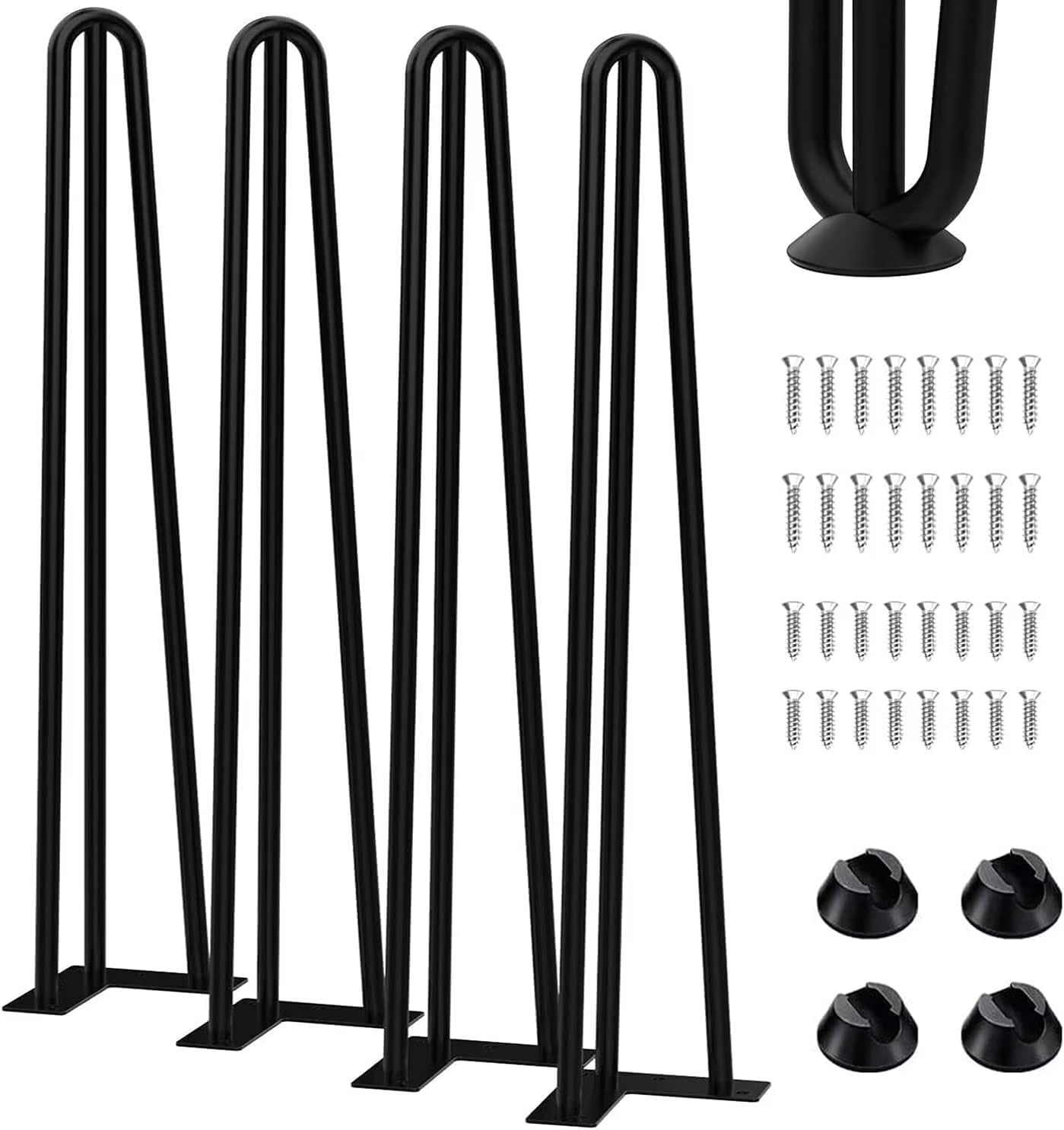 4 patas de horquilla para mesa, patas de doble varilla para muebles de bricolaje, para escritorio, mesa de comedor, con protectores de suelo y 32 tornillos (71 cm, 3 puntales)