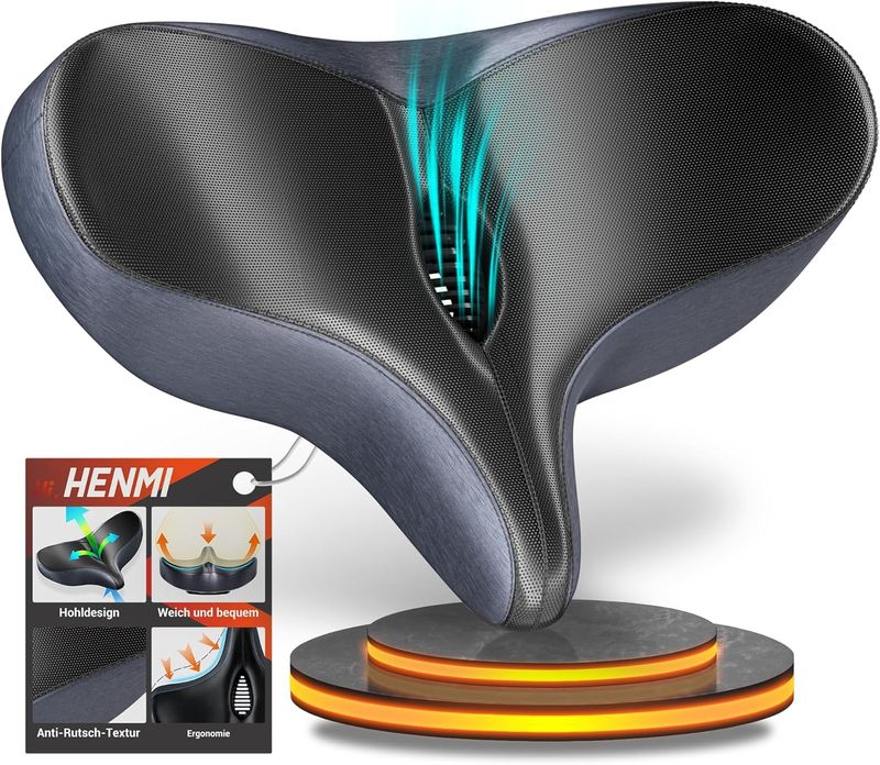 HENMI Sillín de bicicleta, cómodo y suave para hombre y mujer, sillín de bicicleta con suspensión, ergonómico, amortiguador de golpes, transpirable, impermeable, universal, para bicicleta de ciudad,