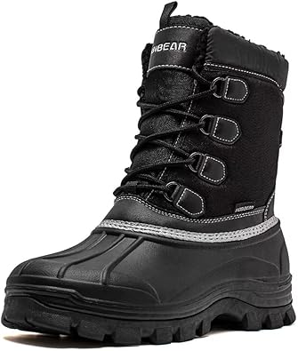 HOBIBEAR Botas de nieve para hombre, botas de invierno impermeables, antideslizantes, forro interior cálido, para exteriores, botas de senderismo (schwarz, EU 48)