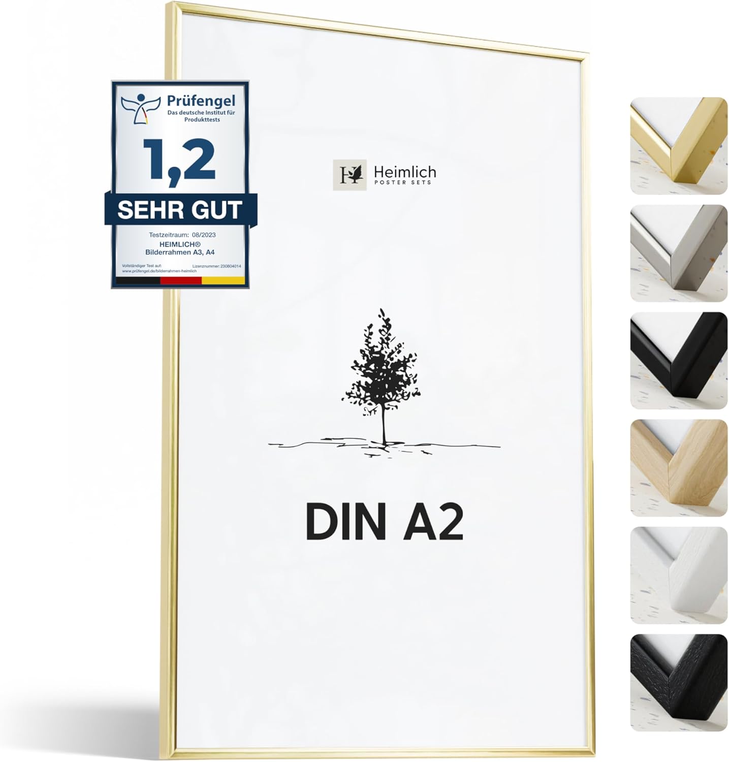 eimlich® - Marco de fotos - A2 42 x 59,4 cm, aluminio, dorado - Marco mediano para pósteres - Solo para montaje en pared