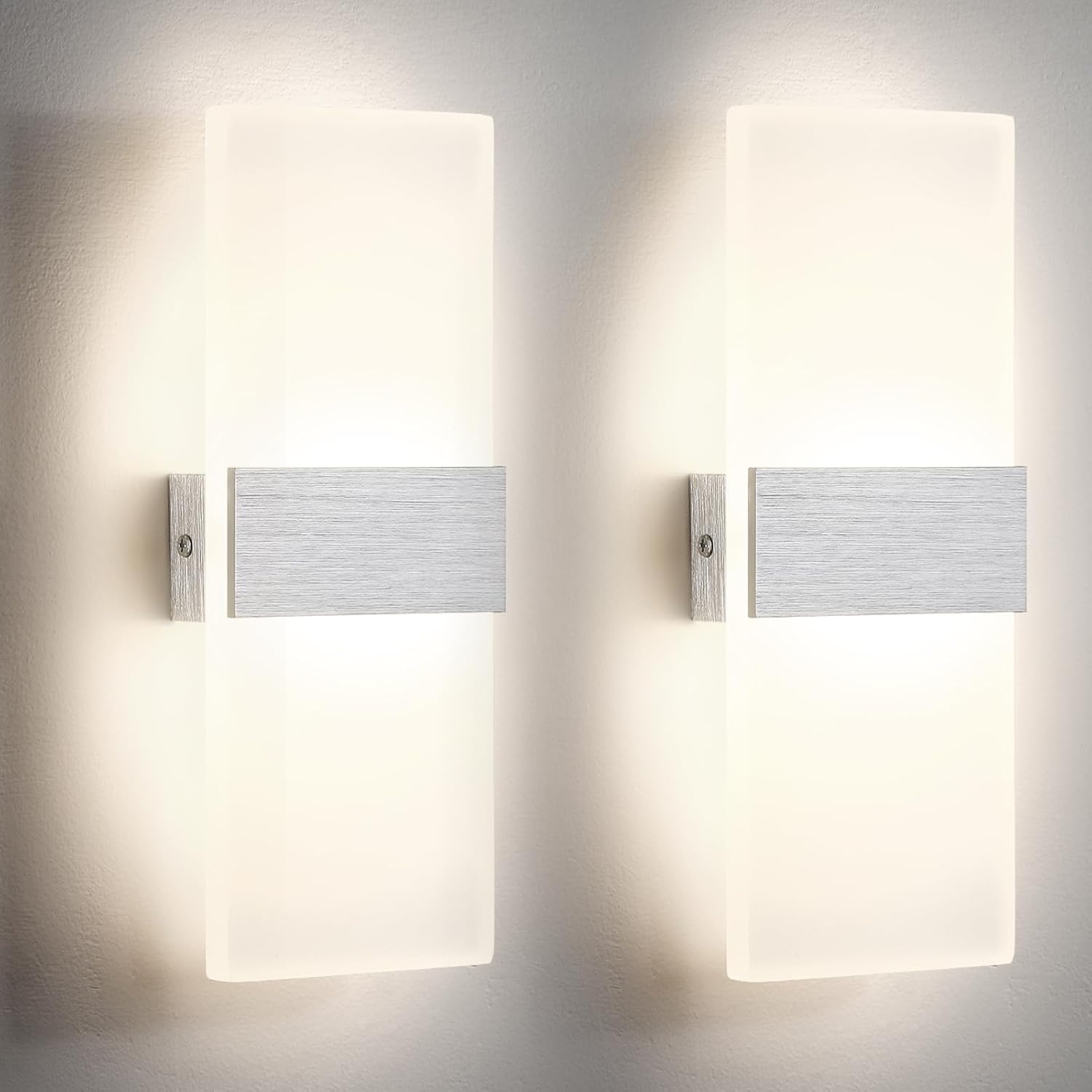 Lightsjoy - Aplique LED para interior (2 unidades, 12 W), diseño moderno, iluminación vertical, ideal para pasillos, dormitorios, salones, escaleras, etc., color blanco natural.