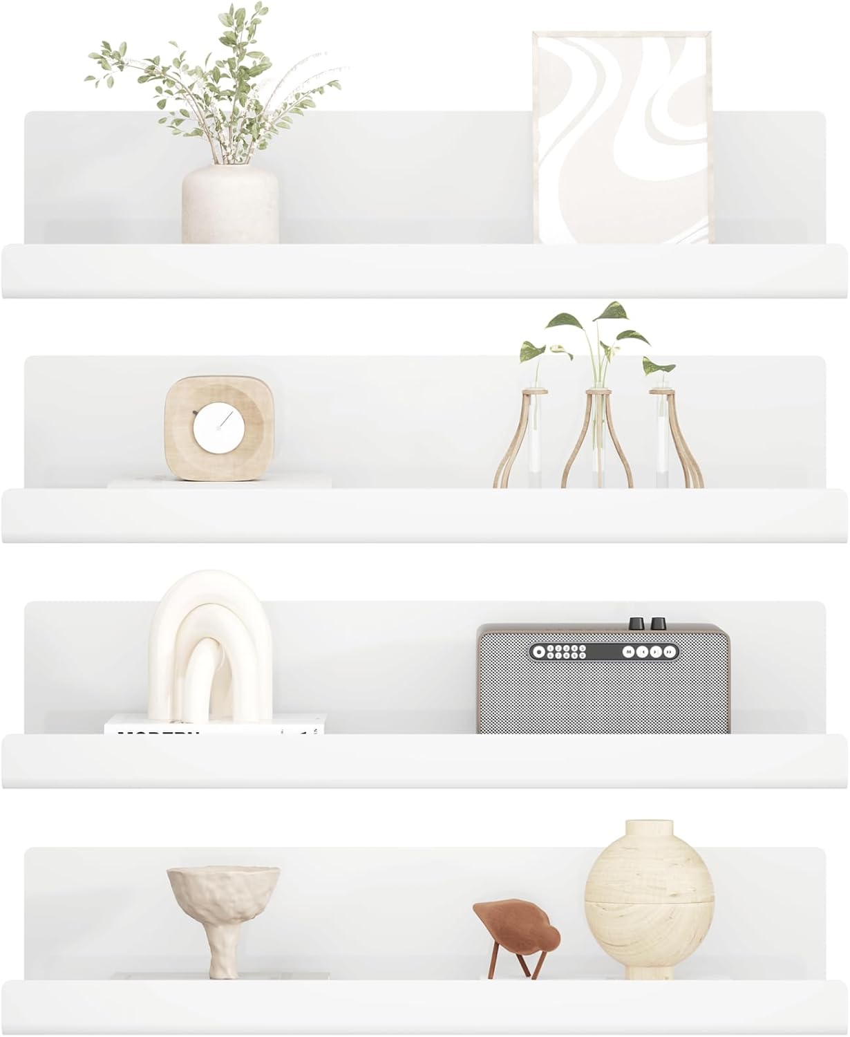 LOFTPLUS Baldas Pared Sin Agujeros Juego de 4 - Blanca Acrílico Estanteria Pared para Cosméticos, Fotos y Adornos, Estantes Flotantes de Pared para Cocina, Baño, Salón, Dormitorio (32 x 10 x 8 cm)