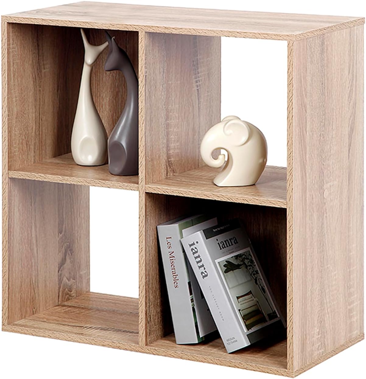 Librería PACHIRA de 2 niveles, estantería de madera de 2 x 2 niveles, estantería de pie con 4 compartimentos, estantería de almacenamiento abierta, estantería de cubo para ropa, juguetes, estantería de oficina para sala de estar