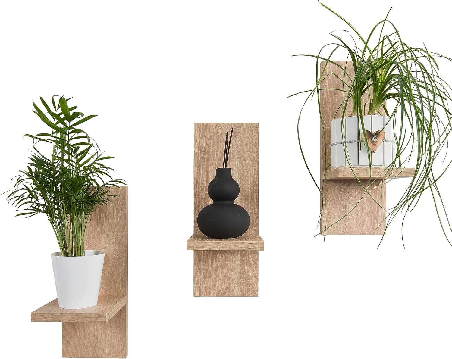 Juego de 3 estantes para flores Mex-System. Elegante estante de pared de madera para tus plantas y decoración de pared (roble Sonoma).