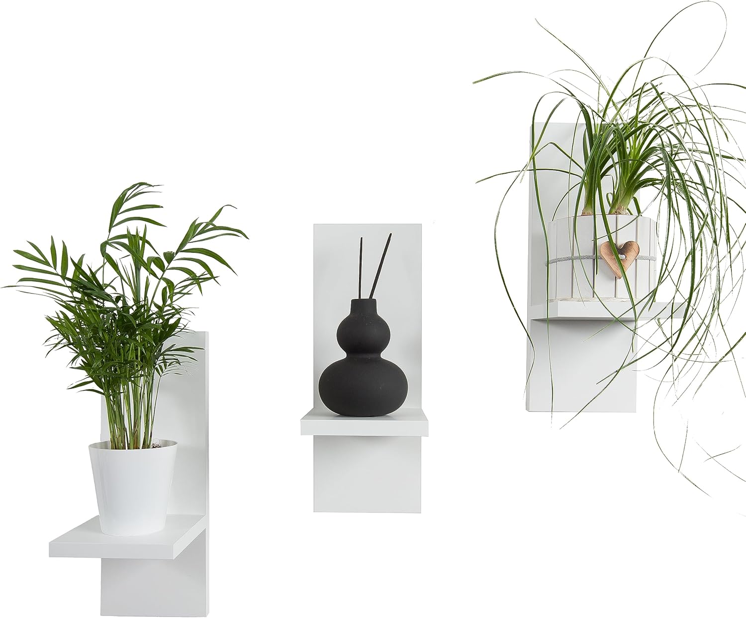 Juego de 3 estantes para flores Mex-System. Elegante estante de pared de madera para tus plantas y decoración de pared (blanco).