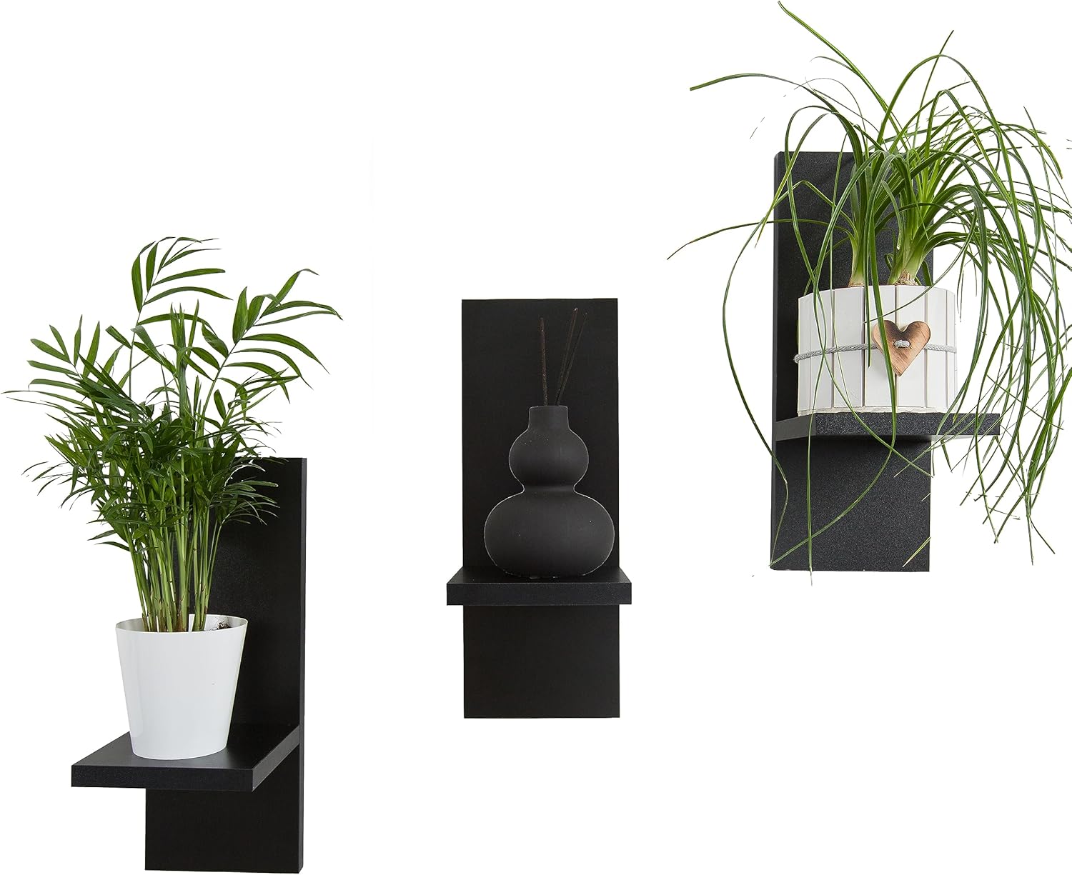 Juego de 3 estantes para flores Mex-System. Elegante estante de pared de madera para tus plantas y decoración de pared (negro).