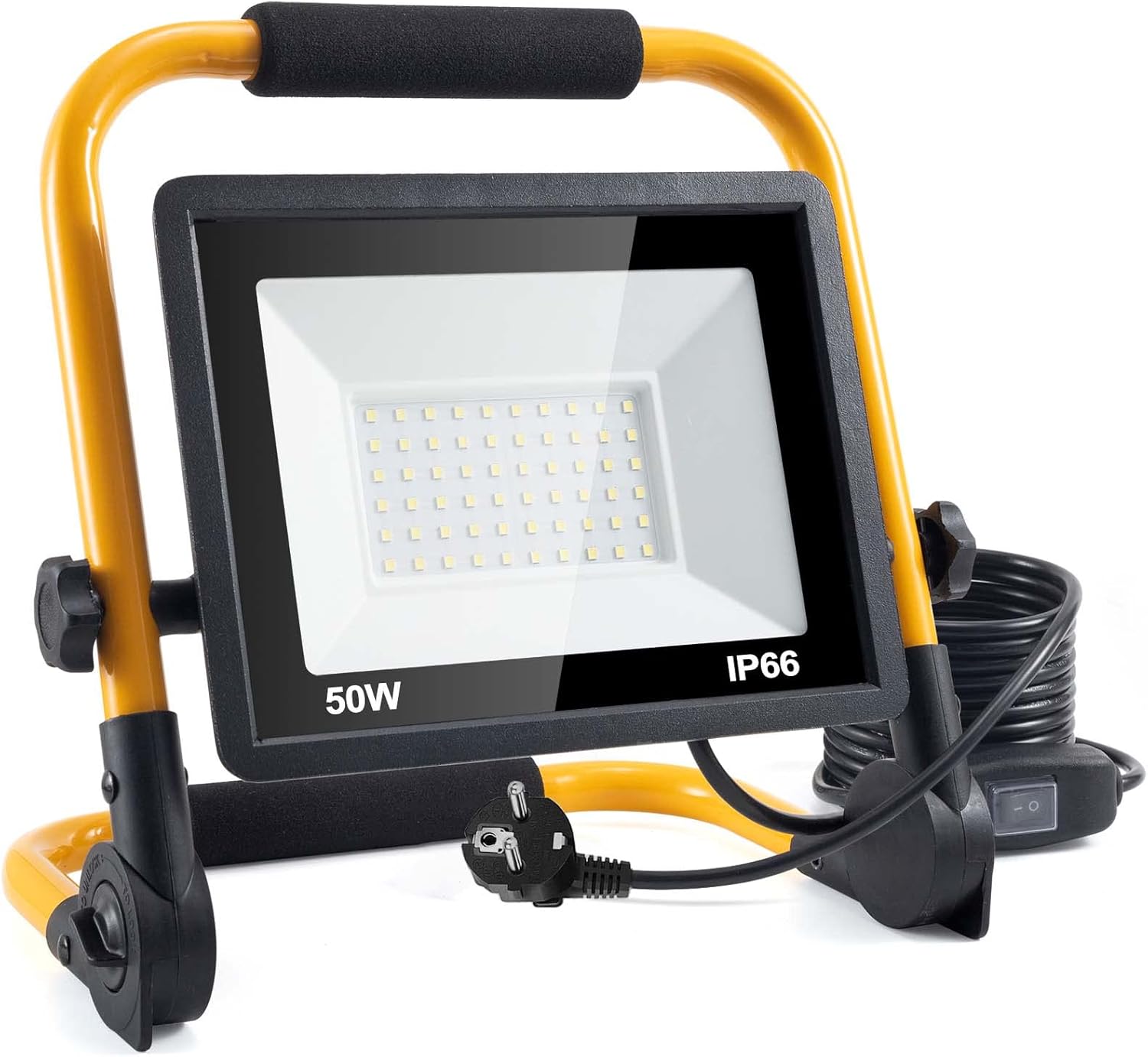 Foco de construcción LED, luz de trabajo de 50 W 5000 LM, luz de trabajo LED con enchufe, foco de construcción impermeable IP66 con cable de 4 m, portátil para taller o sitio de construcción, garaje, 
