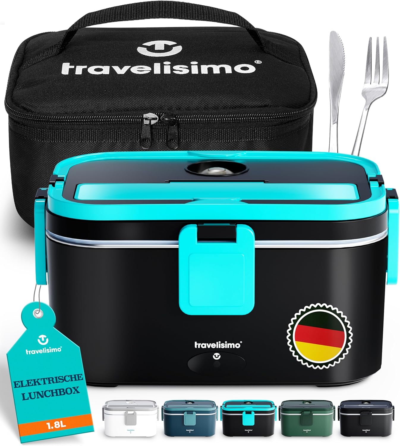 TRAVELISIMO Fiambrera Eléctrica 80W Fiambrera Caliente Almuerzo, 1.8L Caja de Calor para Alimentos Fiambrera 3 en 1 Eléctrica 12V/24V/220V, Contenedor de Calor para Llevar para el Trabajo Coche Camión