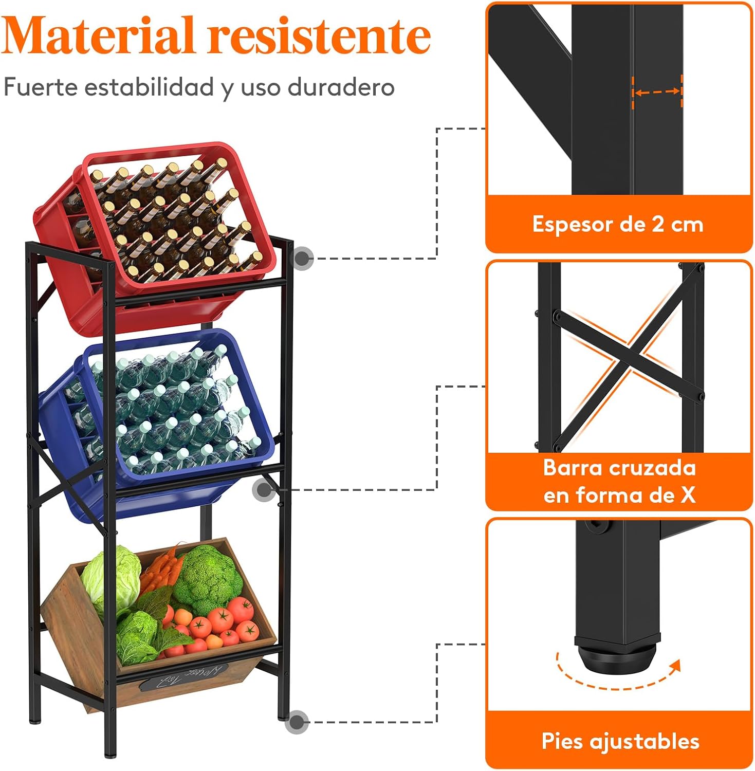Lifewit Estante de Cajas para Bebidas 4 Cajas, Soporte Resistente para Bebidas con Repisa para Cerveza, Frutas, Verduras, Agua en Cocina/Despensa/Garaje/Bar