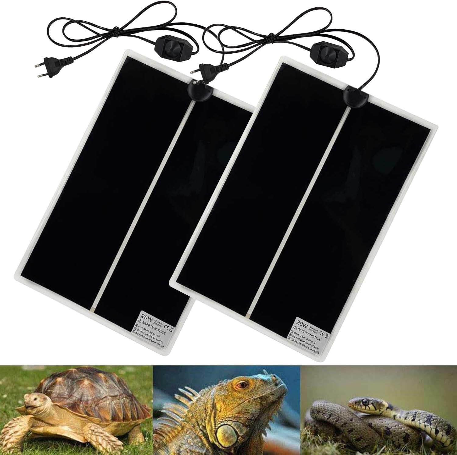 Alfombrillas calefactoras PeSandy para reptiles, 2 unidades. Almohadilla calefactora no adhesiva para terrarios de reptiles, tortugas, serpientes, lagartos, geckos, cangrejos ermitaños y anfibios. Alfombrilla calefactora extraíble para colocar debajo del terrario (42 x 28 cm).
