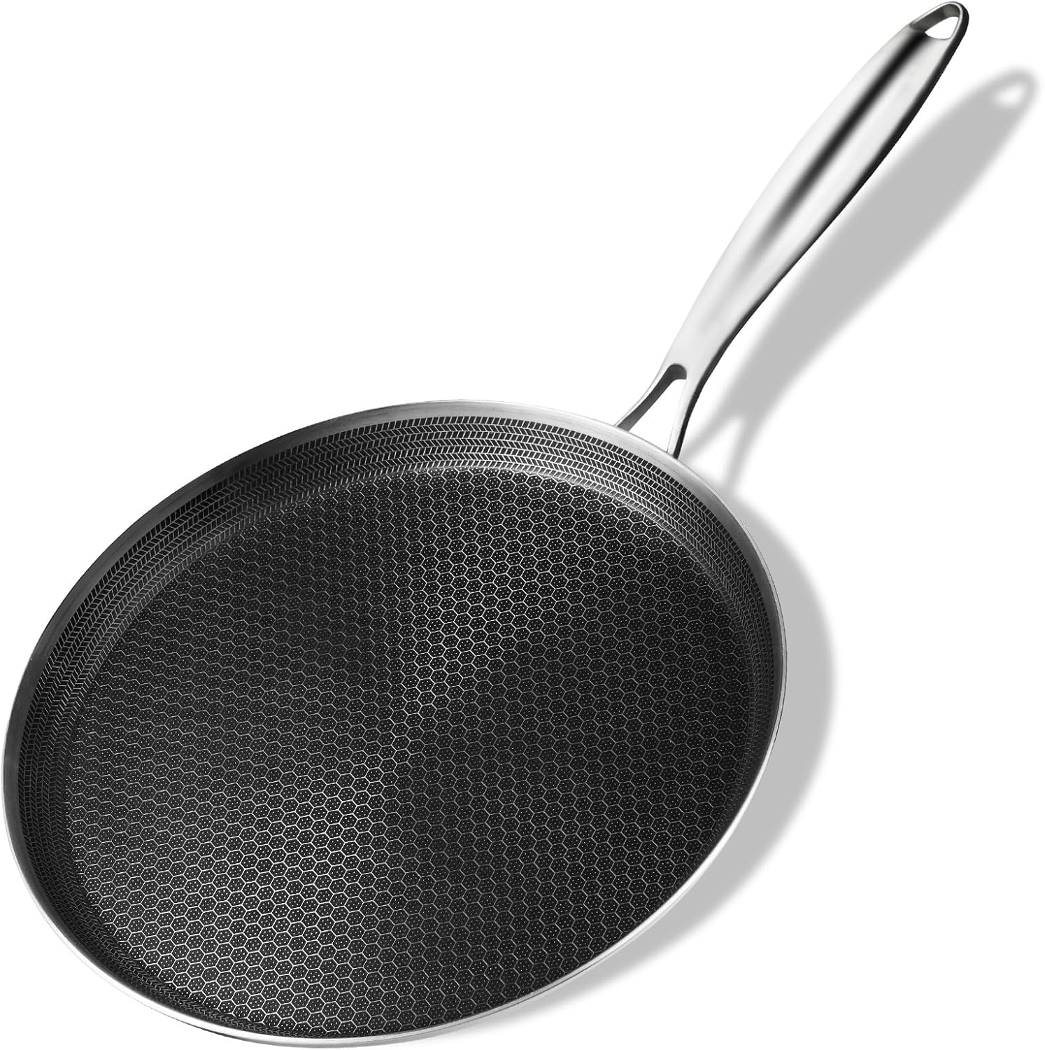 Crepera Innerwell 28cm fabricada en acero inoxidable, crepera antiadherente y resistente a los arañazos, sartén de inducción con estructura de panal, sartén para tortillas, libre de PFOA, mango de ace