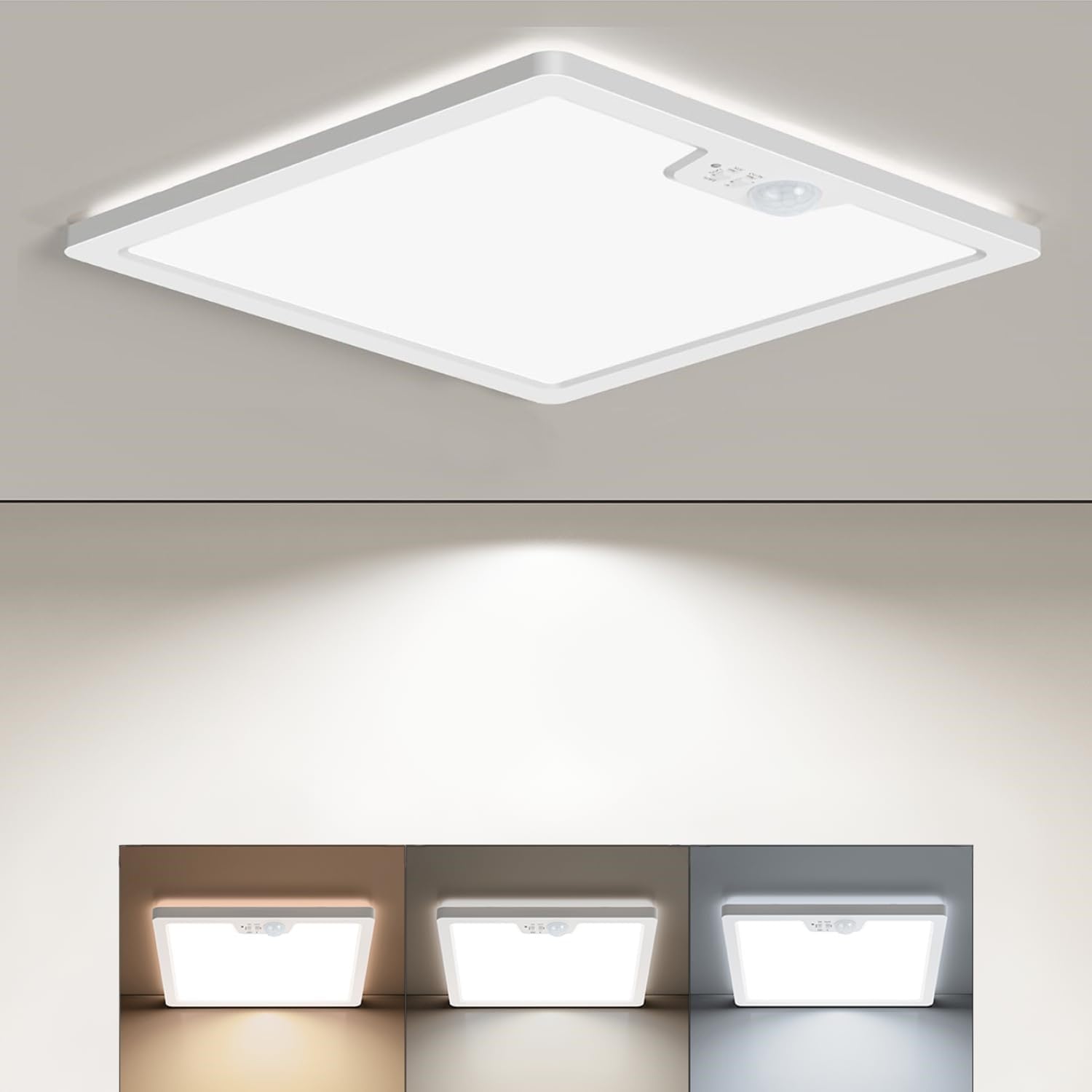 Lámpara de techo BLNAN con detector de movimiento para interior, plafón plano LED de 24 W con sensor de movimiento, 3000 K/4000 K/5000 K, 2400 LM, lámpara de techo para pasillo, escaleras, cocina, bal