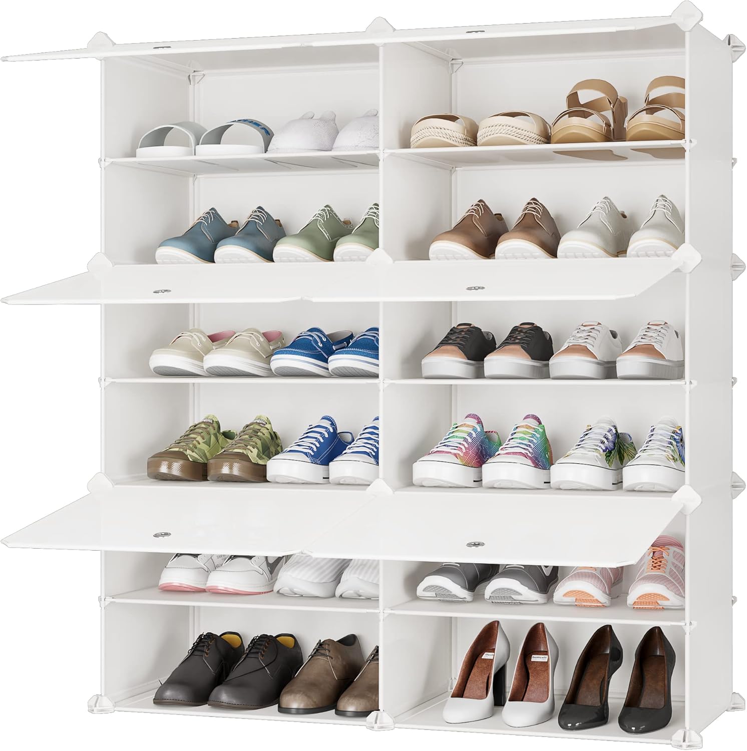 JOISCOPE Gran Zapatero Armario Apilable, Zapatero Entrada Recibidor, DIY Estanteria Zapatos Multifuncional, Material Ecológico Armario Zapatero, Fácil Limpiar Mueble Zapatero, 2 x 6, Lechoso