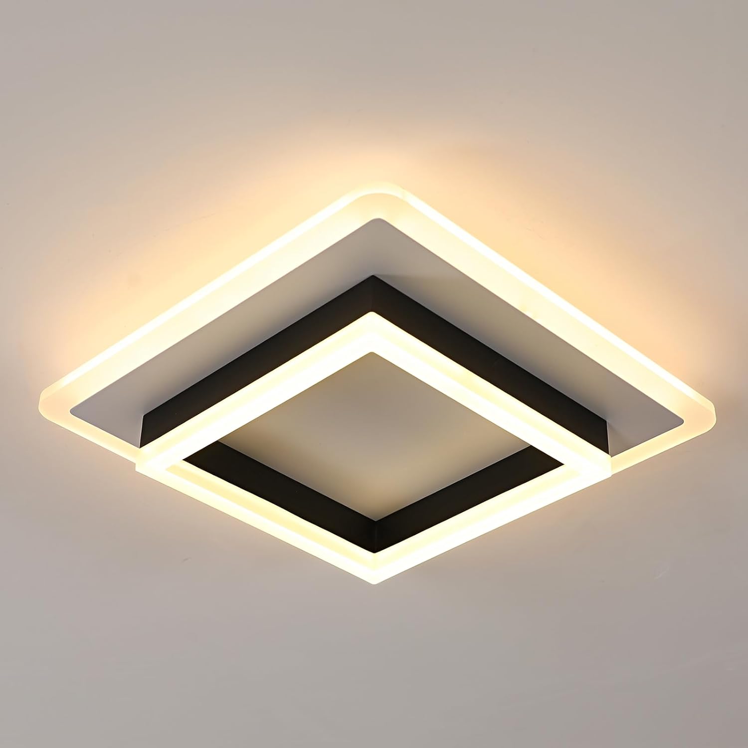 Lámpara de techo LED DELIPOP, 30W 3375LM, moderna lámpara de techo LED cuadrada de 3000K, luz blanca cálida, iluminación de techo acrílica negra para pasillo, cocina, balcón, baños, dormitorio, sala de estar, diámetro 30 cm