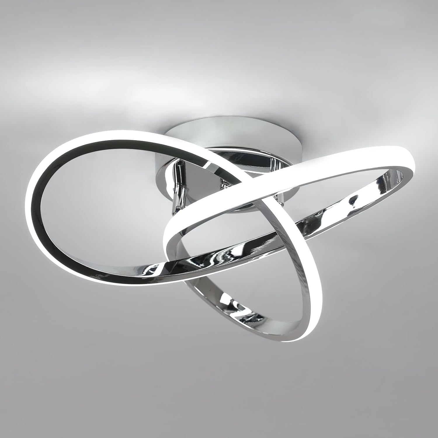 Lámpara de techo LED de 30 W, 3300 lm, luz blanca fría de 6500 K, iluminación LED acrílica con forma de flor creativa para dormitorio, sala de estar, comedor, pasillo, color plateado.